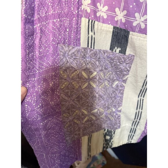 Sovinska Jakarta Womens Patchwork Open Kimono Jacket L Purple/White Cotton Blend - Picture 4 of 5
